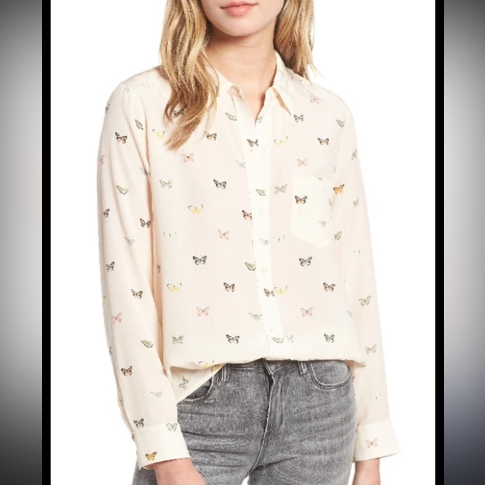 Rails Cream Butterfly Accent Top